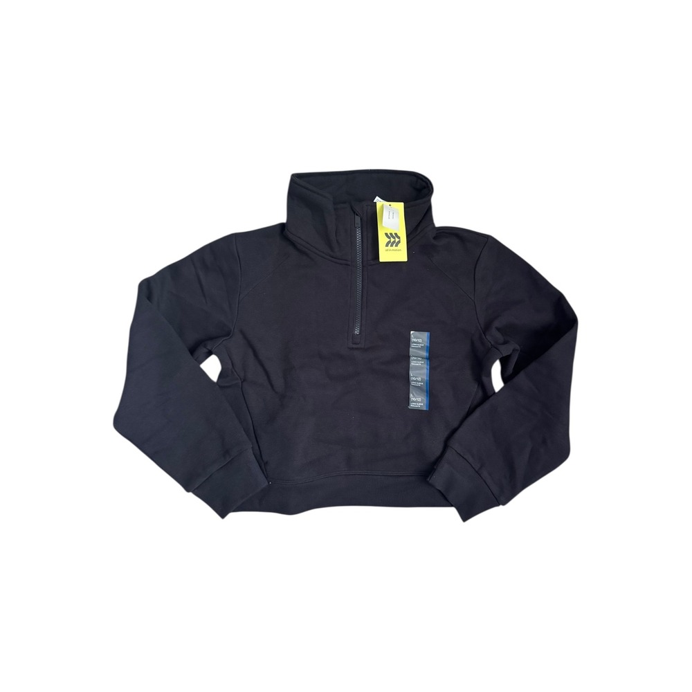 All in Motion Kids Black Fleece Half Zip Pullover Cropped Sweatshirt Size L  NEW